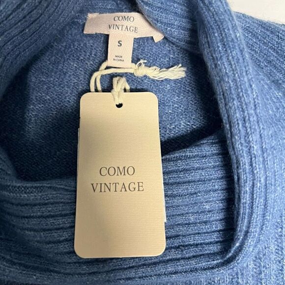 Como Vintage Pullover Sweater Mock Neck Blue Denim Rounded Hem Side Slits Small - Picture 5 of 15
